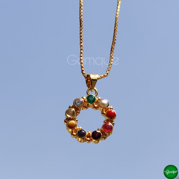 Simple Navratna Necklace Set | 22 Carat Gold | Lightweight Gold Jewelry