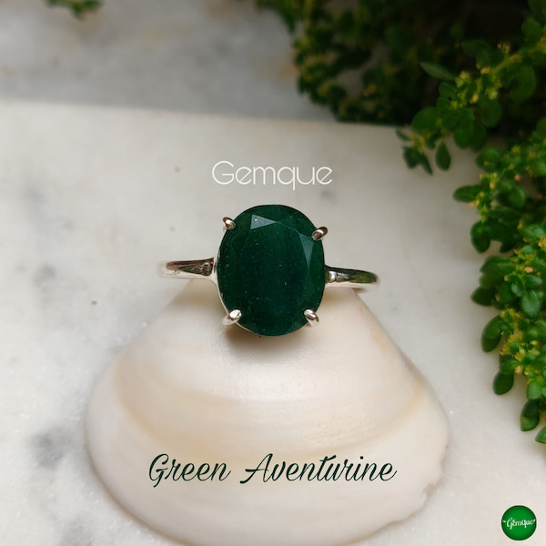 GEMSTONE Large Oval Banded Green Aventurine Ring: Size 8 – Rapt In Maille